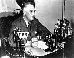 President Franklin Roosevelt delivers a radio address, 1936.