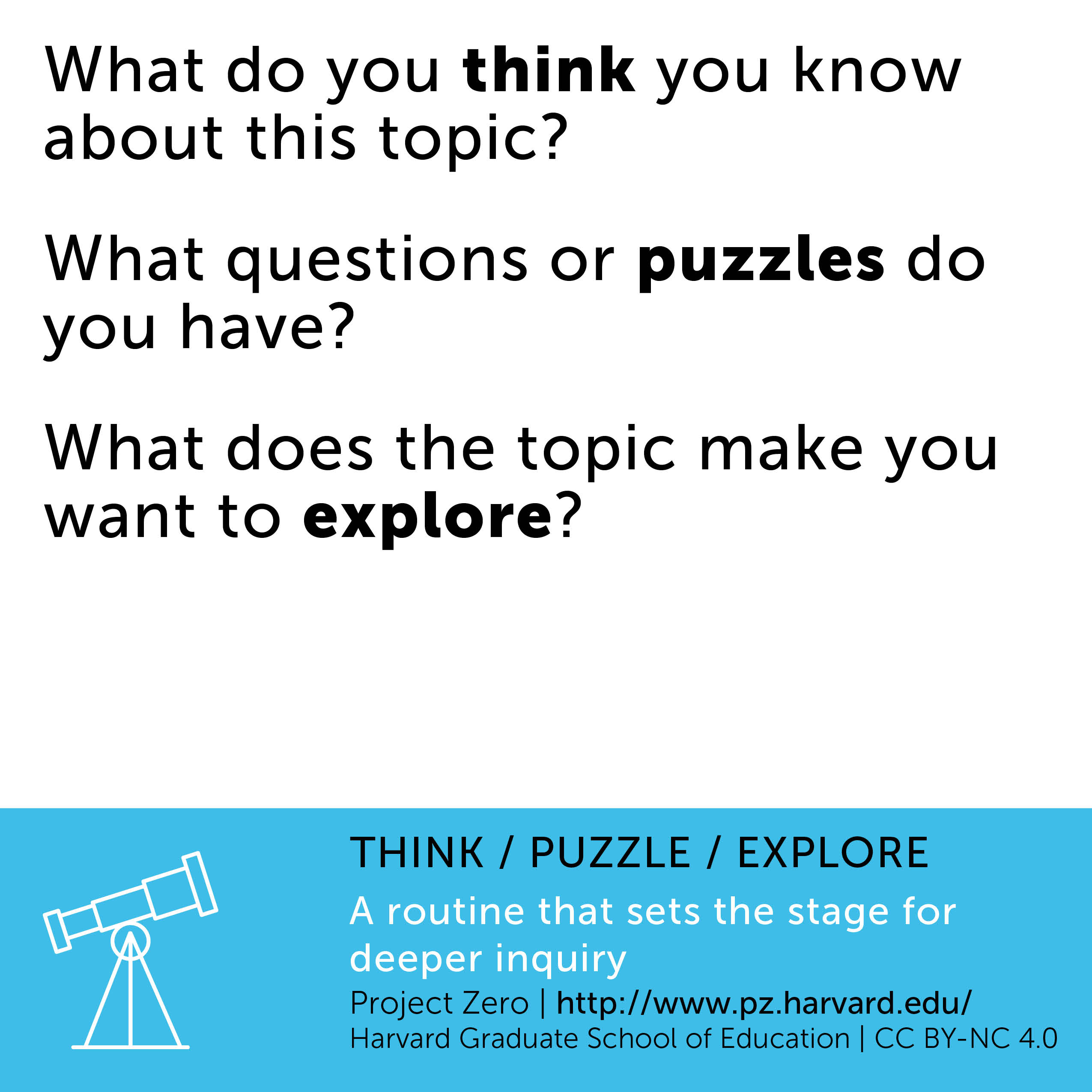 Resources Think / Puzzle / Explore Project Zero Visible Thinking