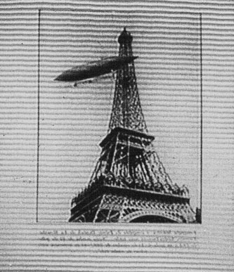 In October of 1900, Santos-Dumont's dirigible made the first flight around the Eiffel Tower