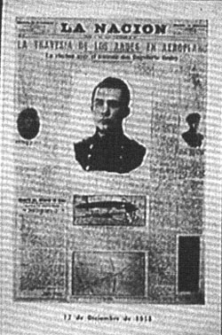 This newspaper article details the achievements of Dagoberto Godoy, a Chilean Army Lieutenant. He was the first person to fly across the Andes Mountains in 1918.